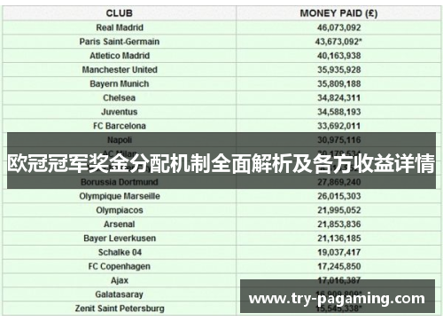 欧冠冠军奖金分配机制全面解析及各方收益详情