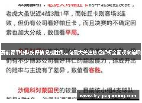 赛前德甲各队伤停情况成胜负走向最大关注焦点解析全面观察前瞻 赛前德甲各队伤停情况成胜负走向最大关注焦点解析全面观察前瞻